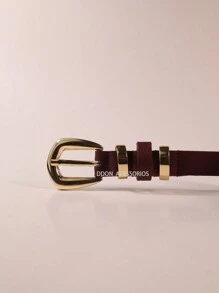 Women's Fashion Belts Gold Buckle 1.7CM Width - Màu Đỏ Sâu - Xem 3