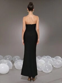 Modphy Black Strapless Pearl Mermaid Maxi Bandage Dress, Bridesmaid Gown For Wedding, Party, Formal Evening Dress, Elegant Prom Dress, For Wedding Guest, Graduation, Dinner