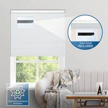 Updated Solar Powered Rechargeable Motorized Smart Blinds(Free Solar Panel) Remote Control, Blackout Electric Cellular Shades, Windows Automatic Honeycomb Blinds - White - View 1