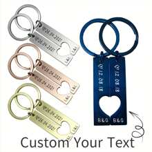 1 cặp móc khóa bằng thép không gỉ bền khắc tùy chỉnh, móc khóa cặp đôi thời trang cá nhân hóa có ngày, kỷ niệm, sinh nhật, ý tưởng quà tặng Ngày của Cha - Màu xanh lam - Xem 1