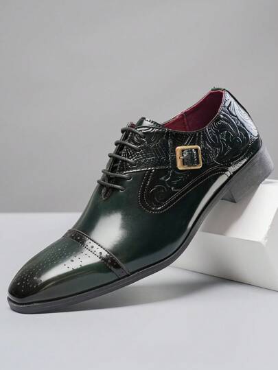 Sapatos Sociais Masculinos Esculpido Com Cadarço, Sapatos De Derby Formais De Negócios De Bico , Estilo Britânico