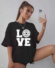 Basic T-Shirt For Working Out Love Gym Fitness Workout T-Shirt - màu đen - Xem 1