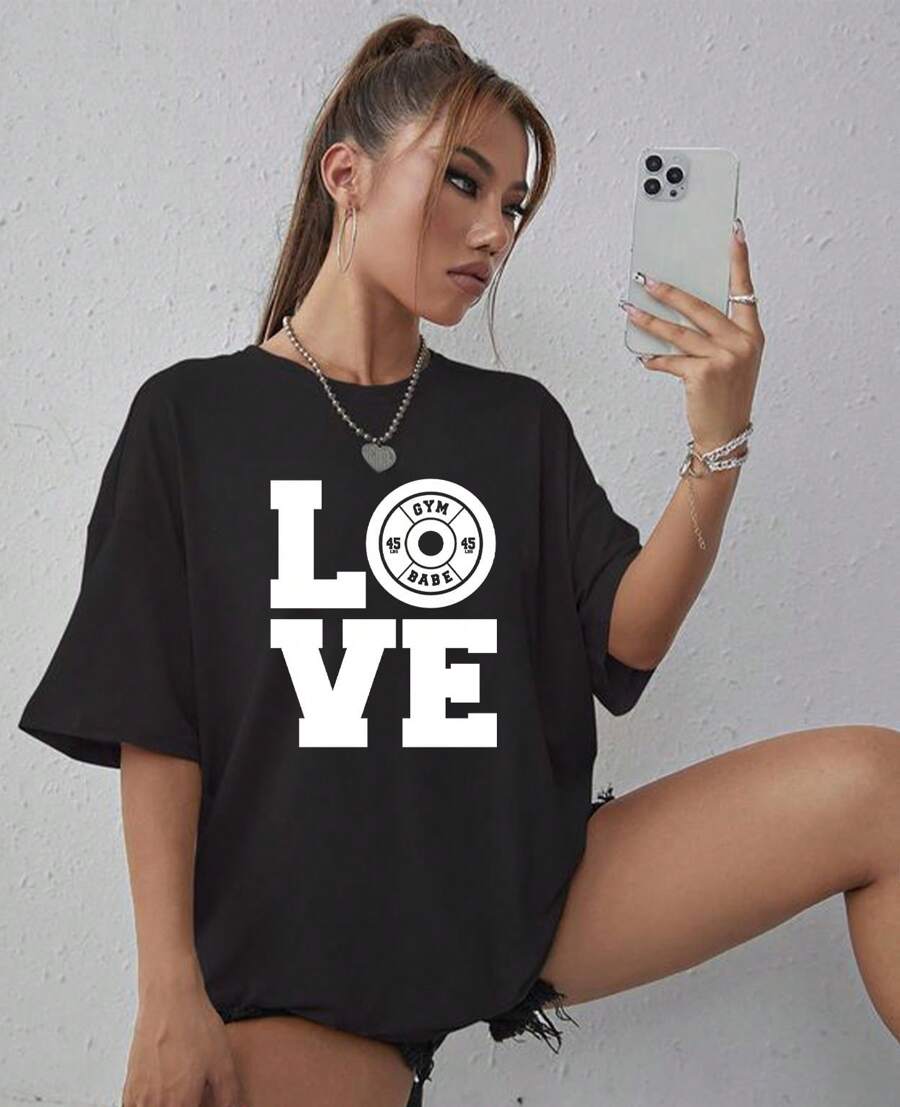 Basic T-Shirt For Working Out Love Gym Fitness Workout T-Shirt - màu đen - Xem 1