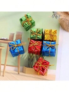 12/24 件圣诞树迷你立方体礼品盒，礼品装饰精品包装盒微型铝箔装饰品，装饰盒适用于圣诞树节日派对周年纪念家居装饰 - 彩色 - 查看 10