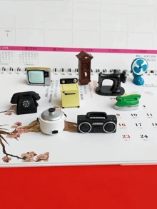1/9pcs Retro Mini Home Appliance Fridge Magnets, Resin Black & White TV, Radio, Fan, Wall Clock, European Camera Decorative Stickers - Multicolor - View 3