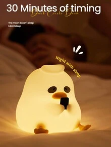 1pc 1200mAh Long-Lasting Silicone Duck Night Light, Adorable Design With 3 Brightness Levels And Timer Function, Perfect For Late-Night Work And Overtime Support - White - View 5
