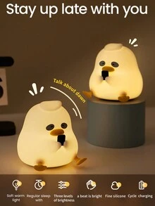 1pc 1200mAh Long-Lasting Silicone Duck Night Light, Adorable Design With 3 Brightness Levels And Timer Function, Perfect For Late-Night Work And Overtime Support - White - View 3