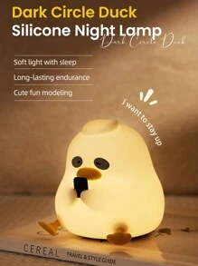 1pc 1200mAh Long-Lasting Silicone Duck Night Light, Adorable Design With 3 Brightness Levels And Timer Function, Perfect For Late-Night Work And Overtime Support - White - View 1