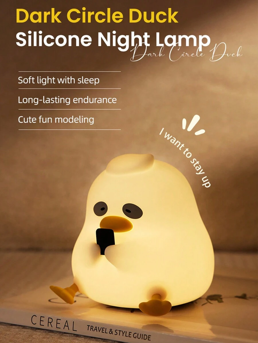 1pc 1200mAh Long-Lasting Silicone Duck Night Light, Adorable Design With 3 Brightness Levels And Timer Function, Perfect For Late-Night Work And Overtime Support - White - View 1