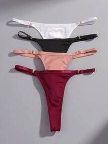 VKME 4pcs Low-Rise Solid Color Metal Thong Panties - Multicolor - View 2