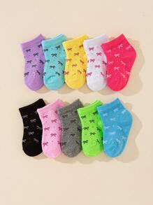 10/20 Pairs Children Multicolor Heart & Dopamine Print Breathable Soft Short Socks, Suitable For Kids Casual Daily Wear, Random Color Assortment - Multicolor - View 3