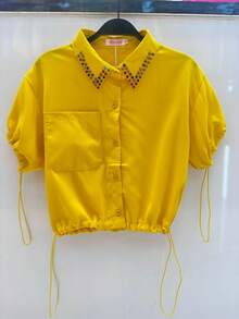 Short Sleeve Shirt J06 - 黃色 - 查看 1