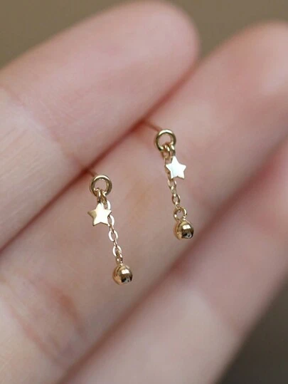 1 对 S925 纯银星形亮片圆珠链流苏耳环，女士夏季度假日常珠宝，送给女朋友/最好的朋友的生日礼物