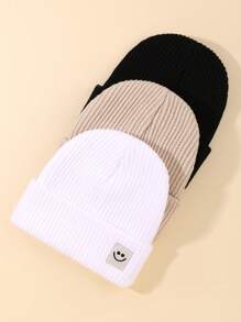 3件装儿童针织帽保暖宝宝针织帽男童女童可爱时尚针织帽日常聚会婴儿针织帽秋冬 - 彩色 - 查看 2