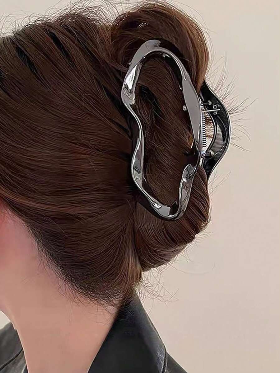 1 chiếc kẹp tóc kim loại rỗng trơn (có vết xước nhẹ là bình thường, kết cấu bên trong ngẫu nhiên), kẹp tóc mùa thu đông, phụ kiện tóc cho nữ, thích hợp cho trang phục đi nghỉ mát, mùa hè, đi biển. - màu đen - Xem 1