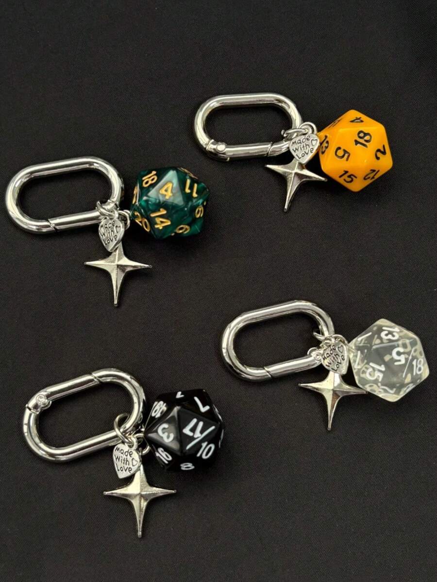 1pc Unisex New Creative Dice Keychain, Fashionable Tetrahedron Pendant Bag Charm - Multicolor - View 1