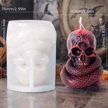 3D Demon Holding Rose Floral Candle Silicone Mold, Skull Flower Plaster Mold, Snake Wrapped Human Skull Handmade Soap DIY Mold, Halloween Party Decor, Halloween Gift - White - View 14