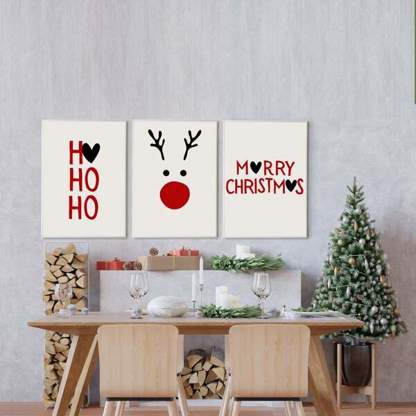 Set von 3 HoHoHo XMAS Weihnachtszeit Advent Drucke Leinwandbilder Rentier Fröhliche Weihnachten Wandkunst Weihnachtsdekoration Ungerahmt Weihnachtsdekoration XMAS Deko Weihnachtsbaum Geschenkdekoration Thanksgiving Hochzeit Heimdekoration Herbstdekoration Geburtstagsdekoration für Geschenke Party Zubehör Innenraum Feiertags Festival Deko Halloween Deko Wanddekoration Halloween Ornamente