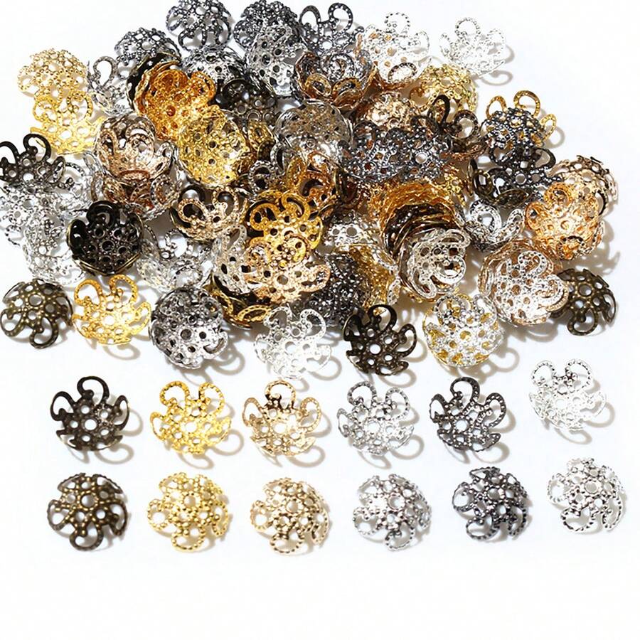 100 件 8/9 毫米古铜色金色银色花朵隔珠串饰，适用于 DIY 串珠手链项链珠宝制作配件