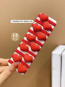 Juego de 10 coleteros con diseño de corazón rojo, accesorios para el cabello de niña que no dañan el cabello