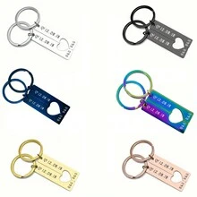 1 cặp móc khóa bằng thép không gỉ bền khắc tùy chỉnh, móc khóa cặp đôi thời trang cá nhân hóa có ngày, kỷ niệm, sinh nhật, ý tưởng quà tặng Ngày của Cha - Màu xanh lam - Xem 4