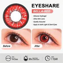 Eyeshare 1 对彩色隐形眼镜 彩色镜片 适合眼睛的红色镜片 彩色镜片 Cosplay 黄色镜片 蓝色隐形眼镜 - 紅色 - 查看 5