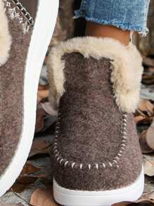 Women's Comfortable Fluffy Slip-On Flat Ankle Boots For Winter