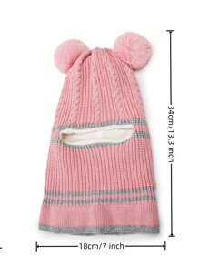 1 件儿童帽子和围巾套装，针织保暖衬里无檐小便帽，适合男孩女孩婴儿，多功能 - 粉色 - 查看 2
