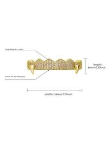 AINTTBY 1 pieza/2 piezas Dientes Grillz de cobre chapado en oro brillante estilo hip hop callejero personalizado, colmillos de vampiro para uso diario, Halloween y fiestas, unisex