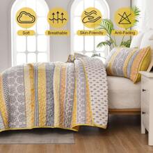3 Pieces Boho Quilt Set Queen King Size, Yellow Bohemian Quilt Sets, Lightweight Summer Bedspread Coverlet Bedding Set For All Season,Home Decor Bedroom Decor Mothers Day Gift Wedding Decorations - Màu vàng - Xem 7
