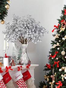 10 Cái-Cành Quả mọng Lấp lánh Giáng sinh, Cành Quả mọng Đỏ Nhân tạo, Thân Cây Holly, Đồ trang trí Cây thông Noel Tự làm, Vòng hoa Giáng sinh, Quà tặng, Đồ trang trí Nhà ngày lễ-Bạc, Ngày lễ tình nhân, Quà tặng - Bạc - Xem 7