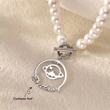 1 件定制土星球项链，个性化星球字母不锈钢项链，四季流行配饰，送给朋友的礼物，独特的礼物，万圣节礼物，圣诞节礼物 - 彩色 - 查看 1