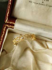 1 pezzo Anello stile palazzo vintage, gioielli da donna, argento sterling 925, accessori raffinati, regalo di coppia, decorazione sferica - Anello in zirconio fine con ramo cavo e foglia - Visualizzare 2