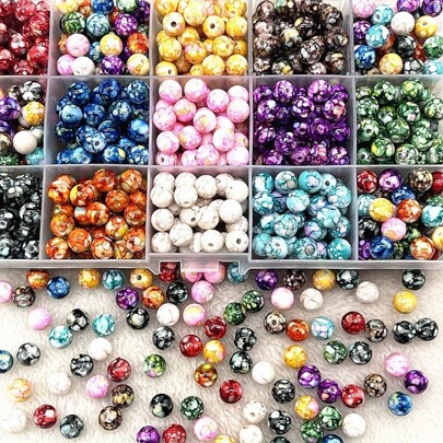 50pcs/100pcs 8mm Crack Acrylic Spacer Beads For Jewelry Making, Handmade DIY Bracelet Earrings Crafts (Random Color Marble Pattern)