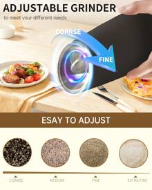 CLITON Gravity Electric Salt And Pepper Grinder Set Rechargeable Salt And Pepper Grinder Set With LED Light, No Battery Needed, Adjustable Coarseness, Washable 135ml Container, Christmas Gifts, Halloween Gifts, Kitchen Gifts, Thanksgiving Gifts, New Year Gifts, Valentine's Day Gifts,Black - 彩色 - 查看 2