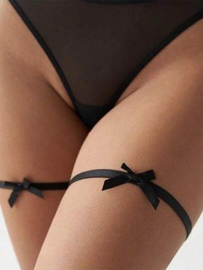 2pcs/Set Black Sexy Bow Leg Garter For Women, Elastic Thigh Ring For Party Costume Halloween Christmas