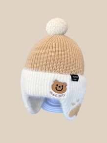 Mũ len trẻ sơ sinh có bảo vệ tai, thiết kế hình chú gấu dễ thương, trang trí tua rua, không vành, dành cho cả nam và nữ, ấm áp cho mùa thu và đông, mặc thường ngày - Mũ dệt kim-Gấu nhỏ - Xem 8