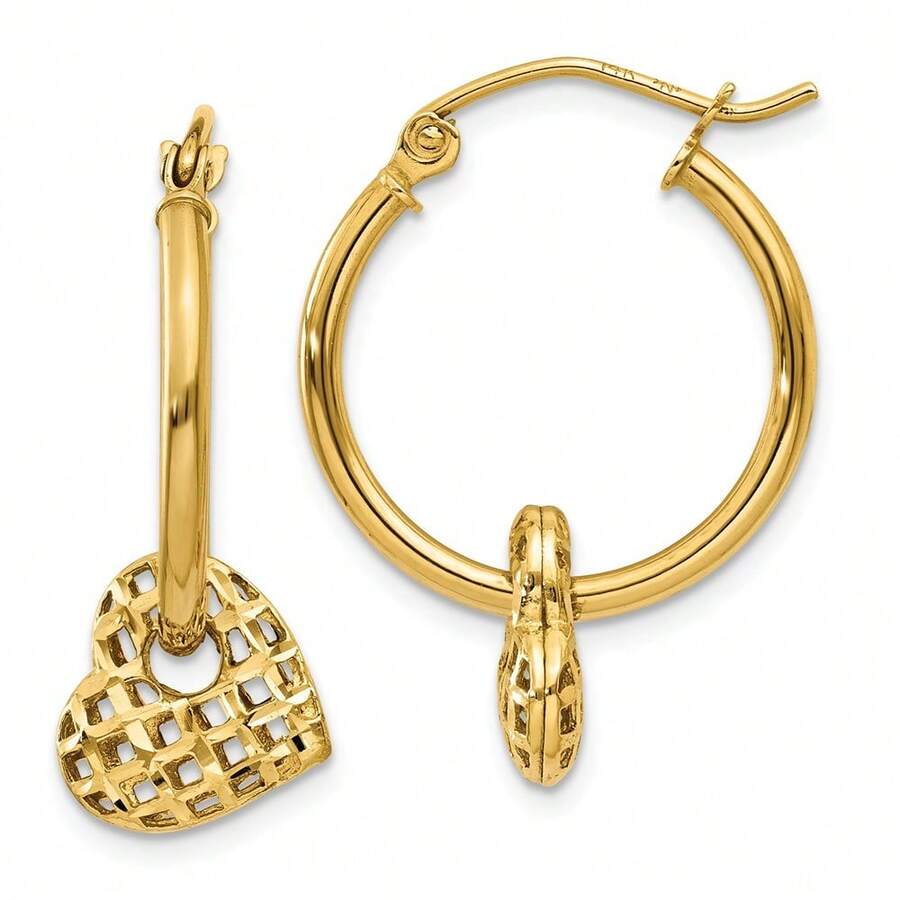 The Black Bow Moveable Heart Hoop Earrings In 14k Yellow Gold SHEIN USA