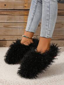 Fluffy Fleece Slide Slippers For Women, Warm Indoor Home Fuzzy House Shoes, Winter