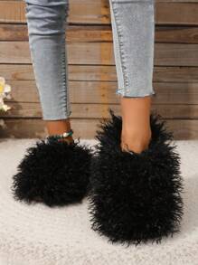 Fluffy Fleece Slide Slippers For Women, Warm Indoor Home Fuzzy House Shoes, Winter