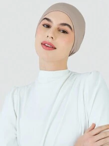 1 件女式防滑纯色弹力头巾头带，透气吸汗运动头巾头带柔软头巾长袍配饰日常帽子女式面纱 - 淺米色 - 查看 5