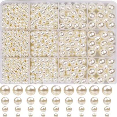1.320 pezzi Set di perle finte, forniture per la realizzazione di gioielli fai-da-te, perline per bracciale, collana, orecchini, catena per telefono (colori casuali)