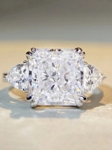 1 Pc 5 Ct High Sparkle Radiant High Carbon Drill Rings Sterling Silver Gorgeous Romantic Women's Ring Unique Design For Prom Dating Occasions Fine Women's Jewelry Birthday Gifts - Silver - View 5