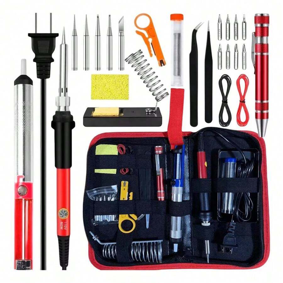 Red Adjustable Temperature Electric Soldering Iron Kit - US A Type Plug(110-127V) - View 1