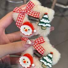 Bộ 4 kẹp tóc hình ngôi sao năm cánh bằng vải nhung Giáng sinh, thiết kế hình ông già Noel và tuần lộc hoạt hình, phụ kiện tóc ngày lễ dễ thương - Nhiều màu - Xem 6