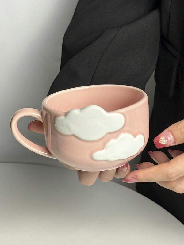 1pc Lovely Ceramic Embossed Cloud Mug, Handpainted Underglaze Colorful Ceramic Coffee Cup, Stylish Water Cup, Afternoon Tea Cup, Holiday Gift, Couples Mug, Gift For Girlfriend/Boyfriend
