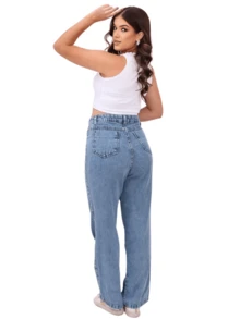 Shein Women's Wide Leg Marbled Jeans, Thick Fabric, High Waist - 燧石 - 查看 2