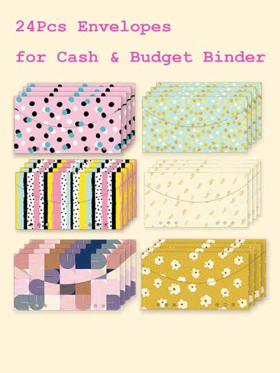 24pcs 6-Color Patterned Loose-Leaf Envelopes Back To School