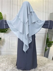 1pc Women Solid Color 3-Layer Hijab, Loose Prayer Headscarf, Comfortable Islamic Veil Suitable For Robe Outfit, Versatile For Daily Wear - Three-layer Headscarf - View 18