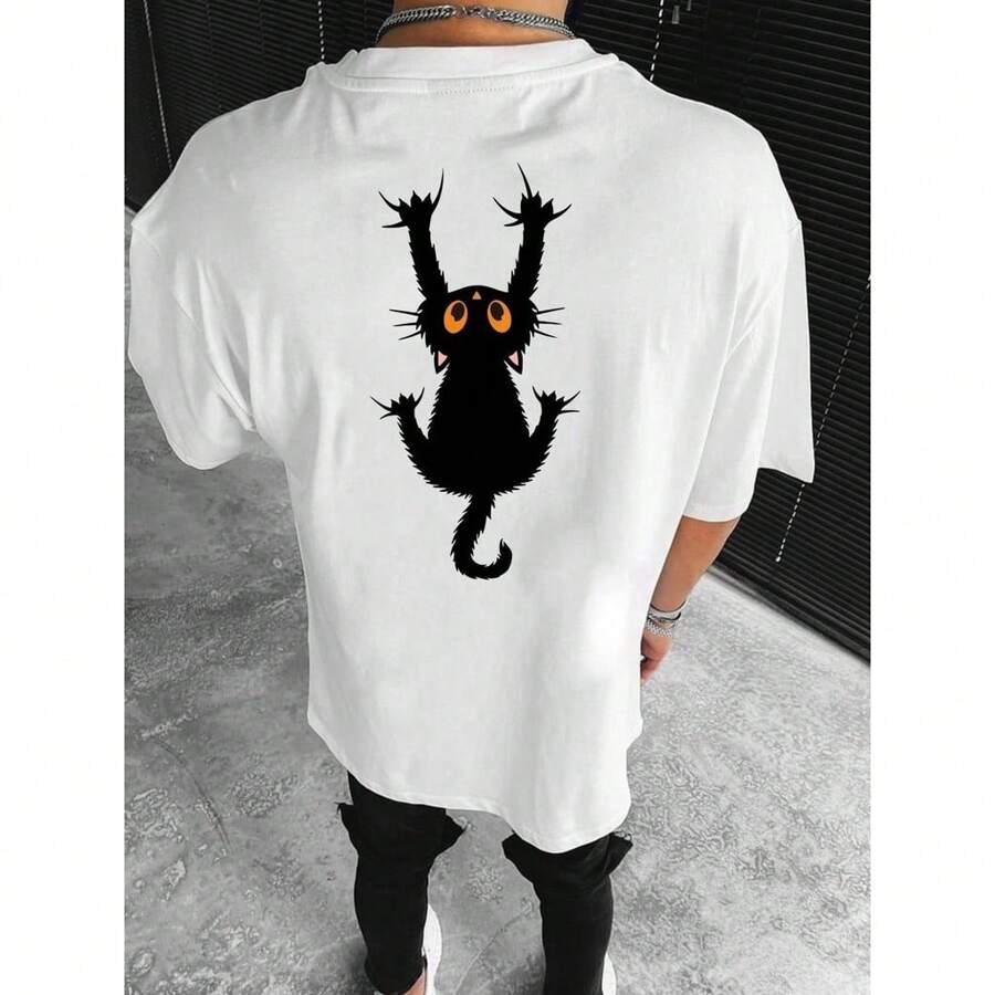 Men's Short Sleeve Cat Print T-Shirt Plus Size - trắng - Xem 1